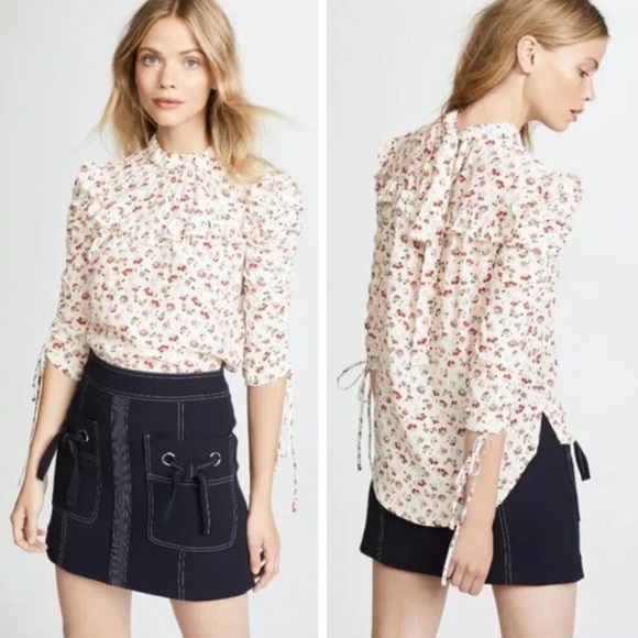 Veronica Beard Howell Blouse White Multi Floral Silk Bohemian Breathable Light - Picture 2 of 10